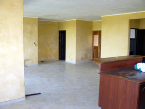 The interior as seen from the dining area. 